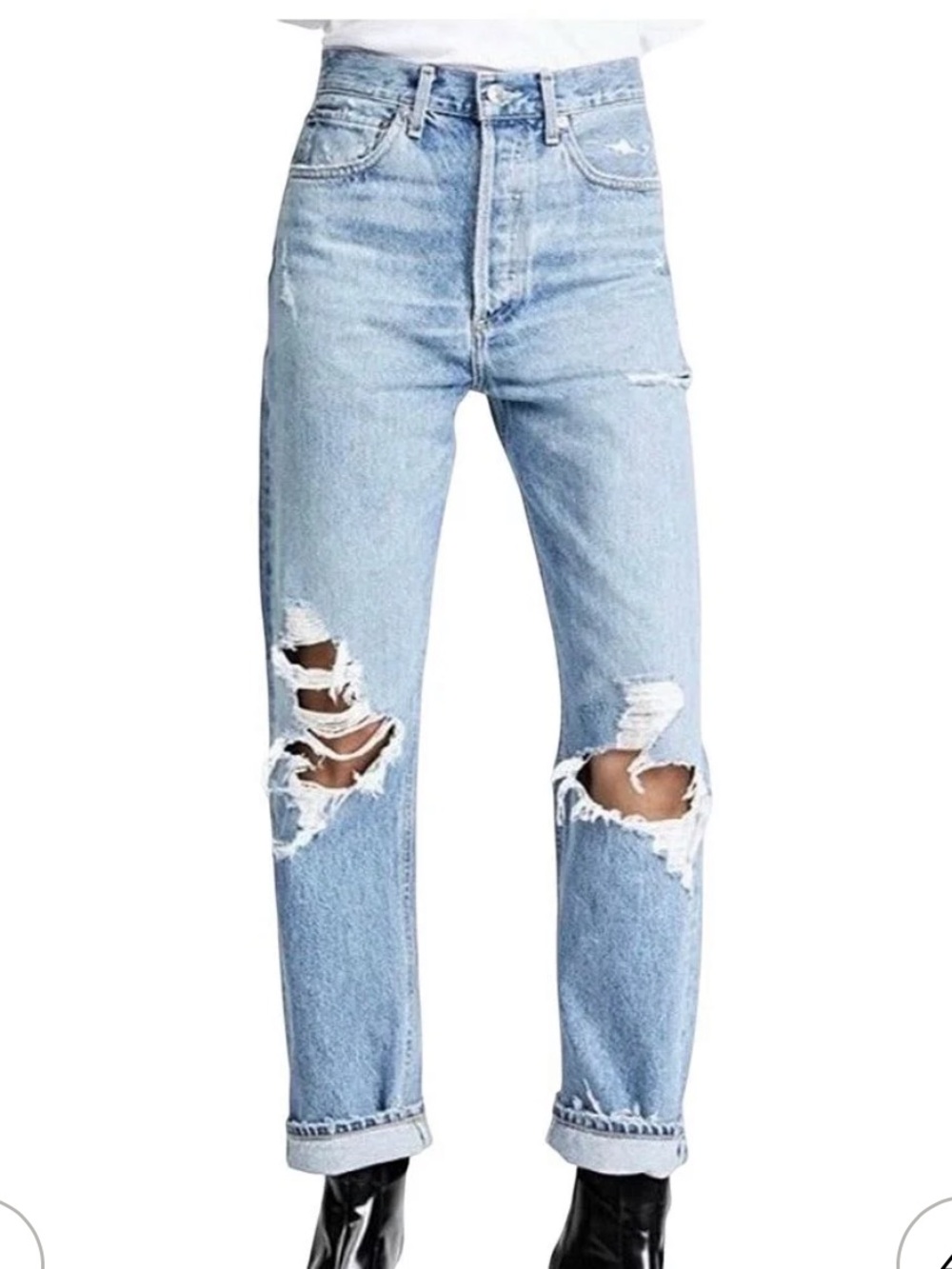 Agolde Light Blue Distressed Boyfriend Jeans